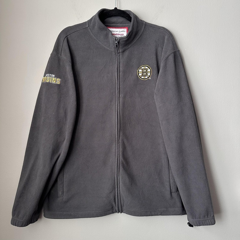 Boston Bruins Jacket Mens XL Gray NHL Hockey Fleece Full Zip‎ American Classic